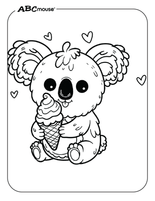 Free printable koala with ice cream cone coloring page from ABCmouse.com. 