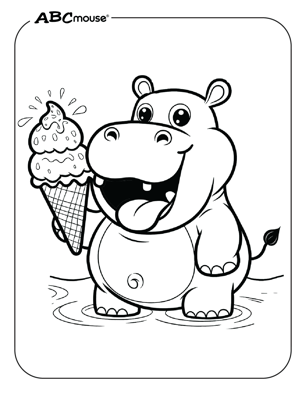 Free printable hippo with ice cream cone coloring page from ABCmouse.com. 