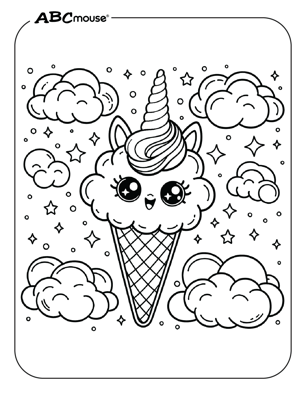 Free printable unicorn ice cream cone coloring page from ABCmouse.com. 