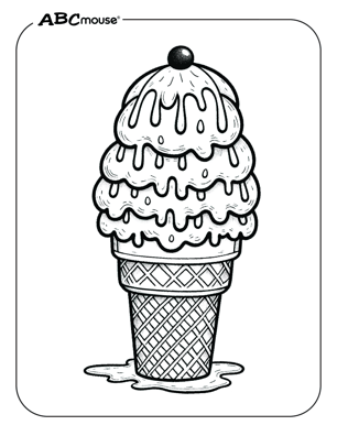 Free printable melting ice cream cone coloring page from ABCmouse.com. 