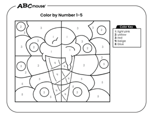 Free printable color by number ice cream cone coloring page from ABCmouse.com. 