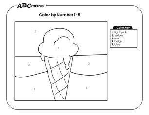 Free printable color by number ice cream cone coloring page from ABCmouse.com. 