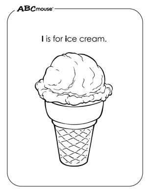 Free printable I is for ice cream coloring page from ABCmouse.com. 