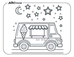 Free printable Ice Cream Truck Coloring Page from ABCmouse.com. 