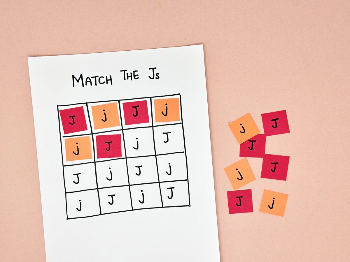 A match the letter J activity for kids to match upper and lower case letter j's. 