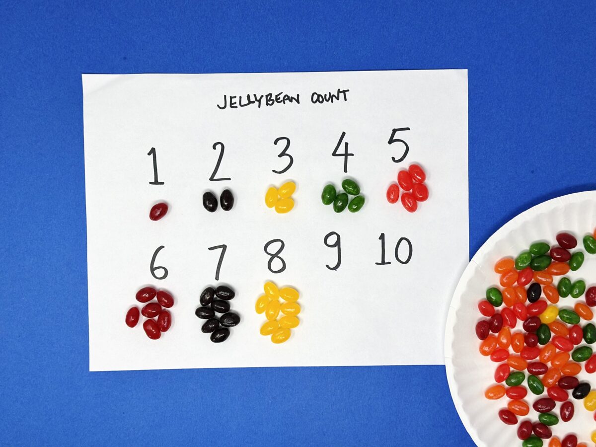 A fun jellybean counting activity. Numbering the jellybeans from 1 to 10. 