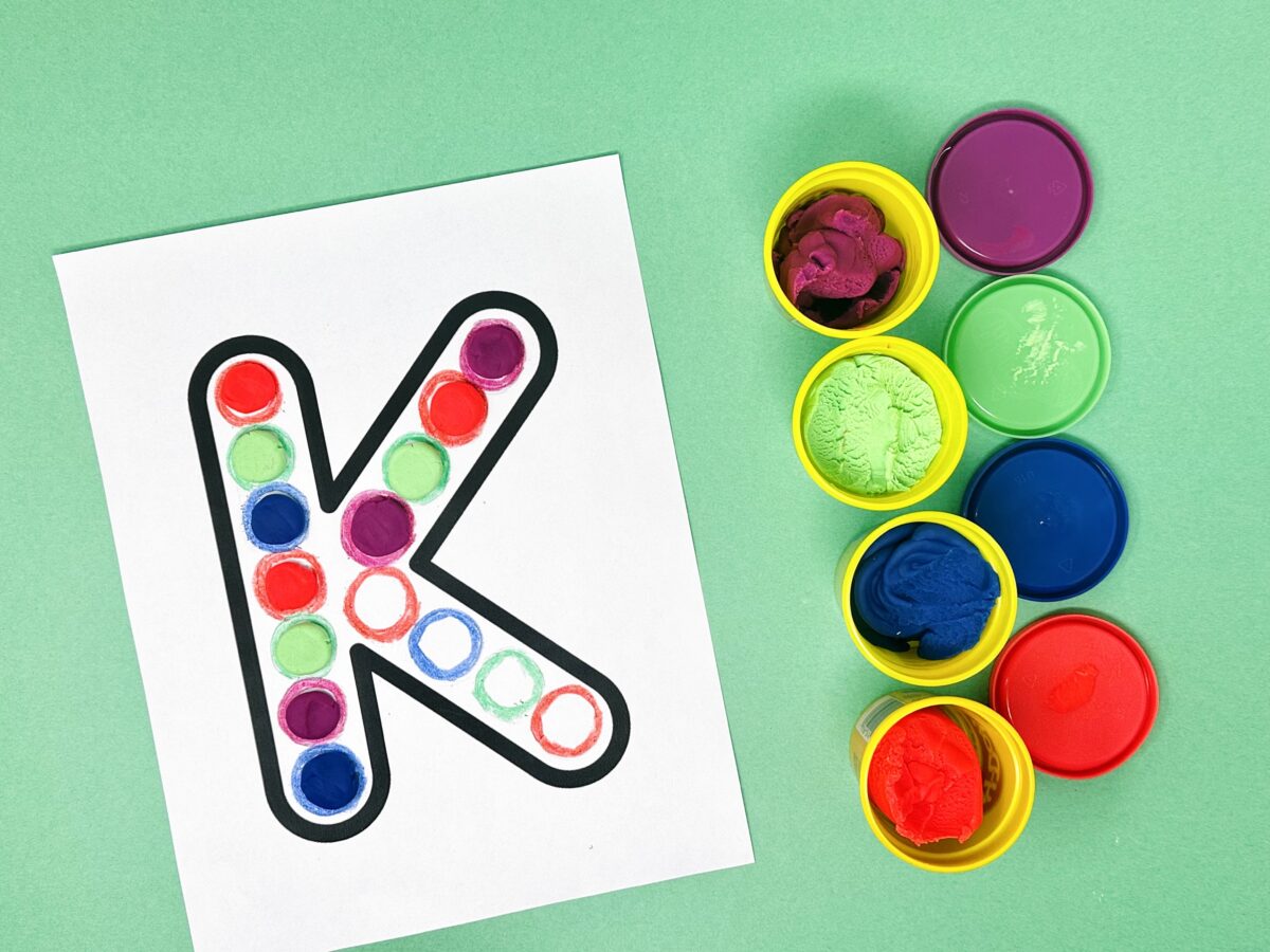 Letter k playdough mat fun matching colors while learning about the shape of a letter K. 