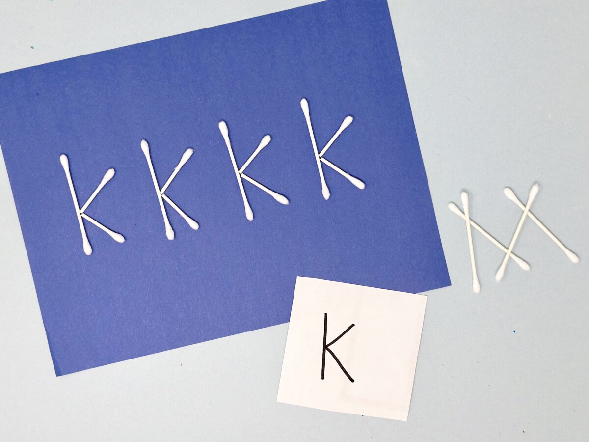 Building letter k's with cotton swabs fun letter k activity for preschoolers. 