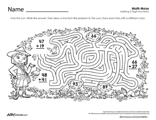 Free printable adding two digit numbers math worksheet from ABCmouse.com. 