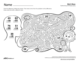 Free printable subtracting with regrouping math worksheet from ABCmouse.com. 