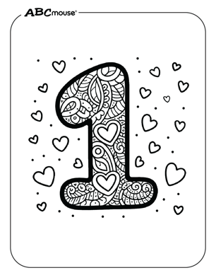 Free printable number one hearts coloring page from ABCmouse.com. 