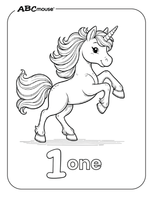 Free printable number one unicorn coloring page from ABCmouse.com. 