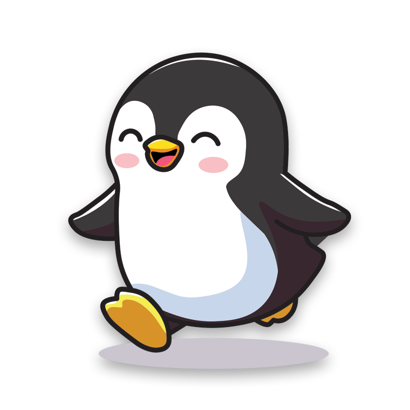 Cute illustrated penguin running and smiling. 