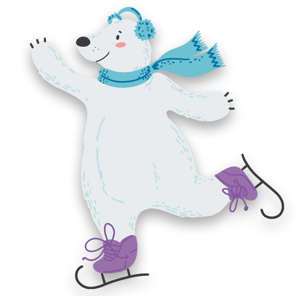 Illustration of a polar bear skating. 