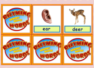 Fun rhyming words memory match phonics game on ABCmouse.com. 