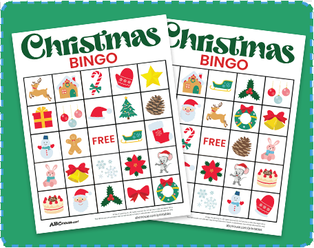 Free printable 5x5 Christmas Bingo Cards for kids from ABCmouse.com. 