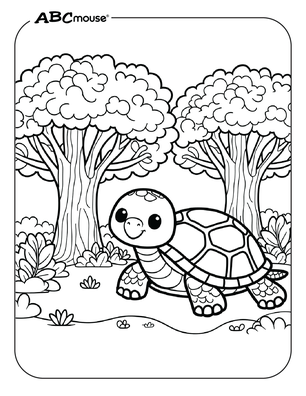 Free printable turtle in the trees  coloring page from ABCmouse.com. 