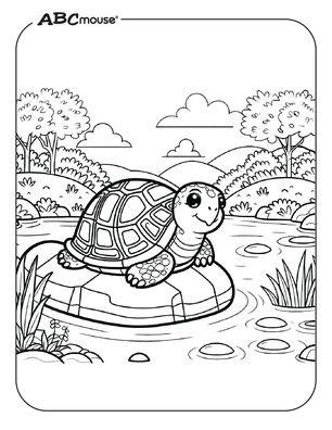 Free printable turtle on a rock coloring page from ABCmouse.com. 