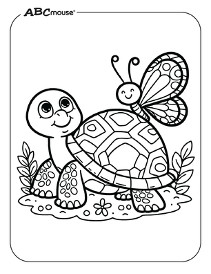 Free printable turtle with a butterfly coloring page from ABCmouse.com. 