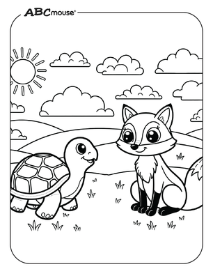 Free printable turtle with a fox coloring page from ABCmouse.com. 