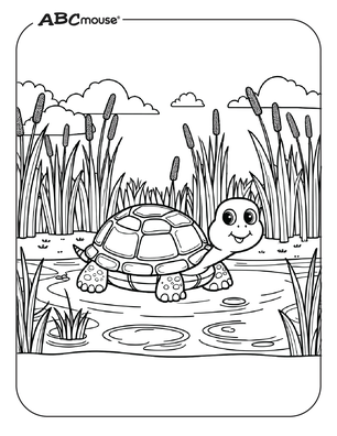 Free printable turtle with cattails coloring page from ABCmouse.com. 