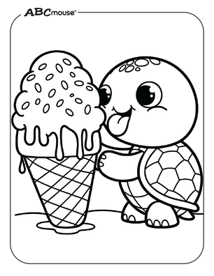 Free printable turtle eating ice cream coloring page from ABCmouse.com. 