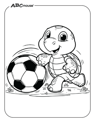 Free printable turtle playing soccer coloring page from ABCmouse.com. 