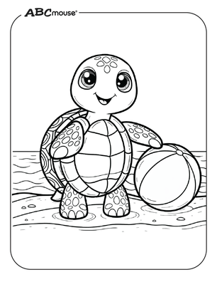 Free printable turtle with beach ball coloring page from ABCmouse.com. 