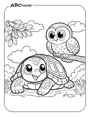 Free printable turtle and owl coloring page from ABCmouse.com. 