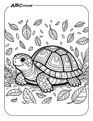 Free printable turtle in the leaves coloring page from ABCmouse.com. 