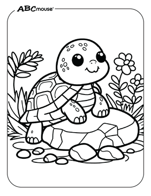 Free printable turtle on a rock coloring page from ABCmouse.com. 