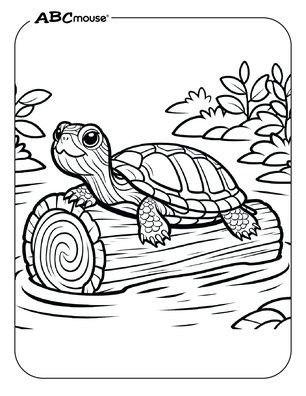 Free printable turtle on a log coloring page from ABCmouse.com. 