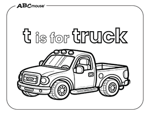 Free printable t is for truck coloring page from ABCmouse.com. 