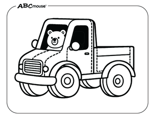 Free printable bear driving a truck coloring page from ABCmouse.com. 