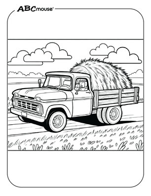 Free printable truck hauling hay coloring page from ABCmouse.com. 