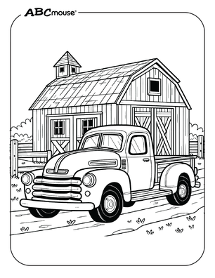 Free printable old truck by a barn coloring page from ABCmouse.com. 