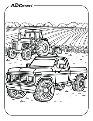 Free printable pickup truck by a farm coloring page from ABCmouse.com. 