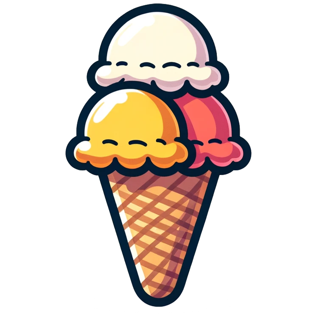 Illustration of an ice-cream cone with three scoops. 