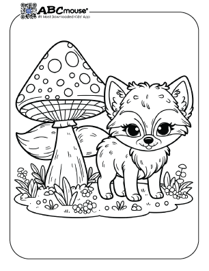 Free printable cute fox with toadstool coloring page from ABCmouse.com. 