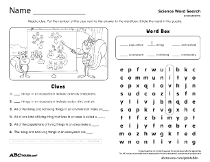 Free printable habitat, environment and ecosystem word search worksheet from ABCmouse.com. 