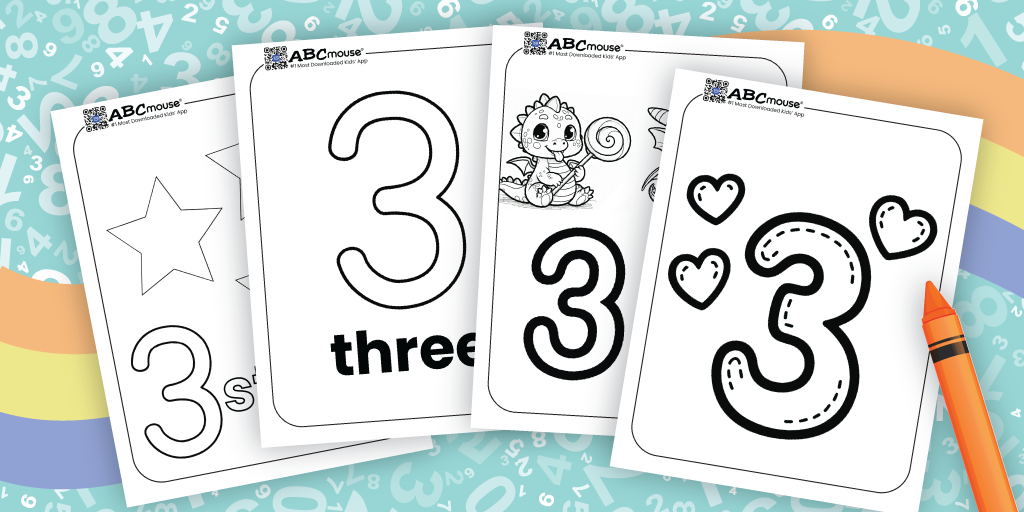 Free printable number three coloring pages from ABCmouse.com. 