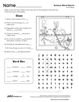 Free printable habitat, environment and ecosystem word search worksheet from ABCmouse.com. 