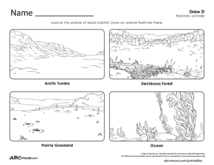 Free printable habitat, environment and ecosystem draw it worksheet from ABCmouse.com. 