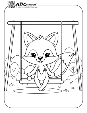 Free printable cute fox on a swing coloring page from ABCmouse.com. 