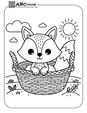 Free printable cute fox in a basket coloring page from ABCmouse.com. 