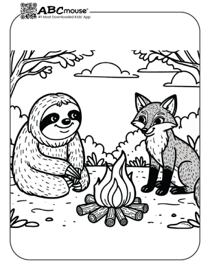 Free printable cute fox with a Sloth coloring page from ABCmouse.com. 