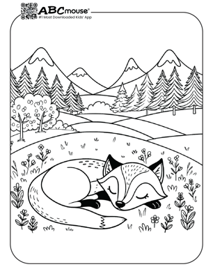 Free printable cute fox sleeping coloring page from ABCmouse.com. 