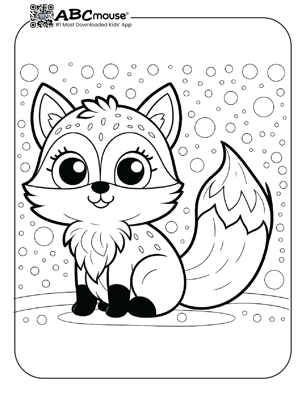 Free printable cute fox  in snow coloring page from ABCmouse.com. 