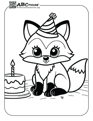 Free printable cute fox happy birthday coloring page from ABCmouse.com. 