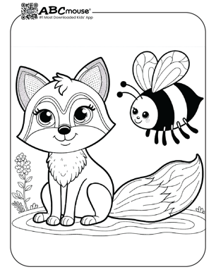 Free printable cute fox with a bee coloring page from ABCmouse.com. 